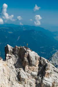 Zugspitze Peak with summit cross, aerial view, Bavaria, Germany Zugspitze Peak with summit cross, aerial view, Bavaria, Germany